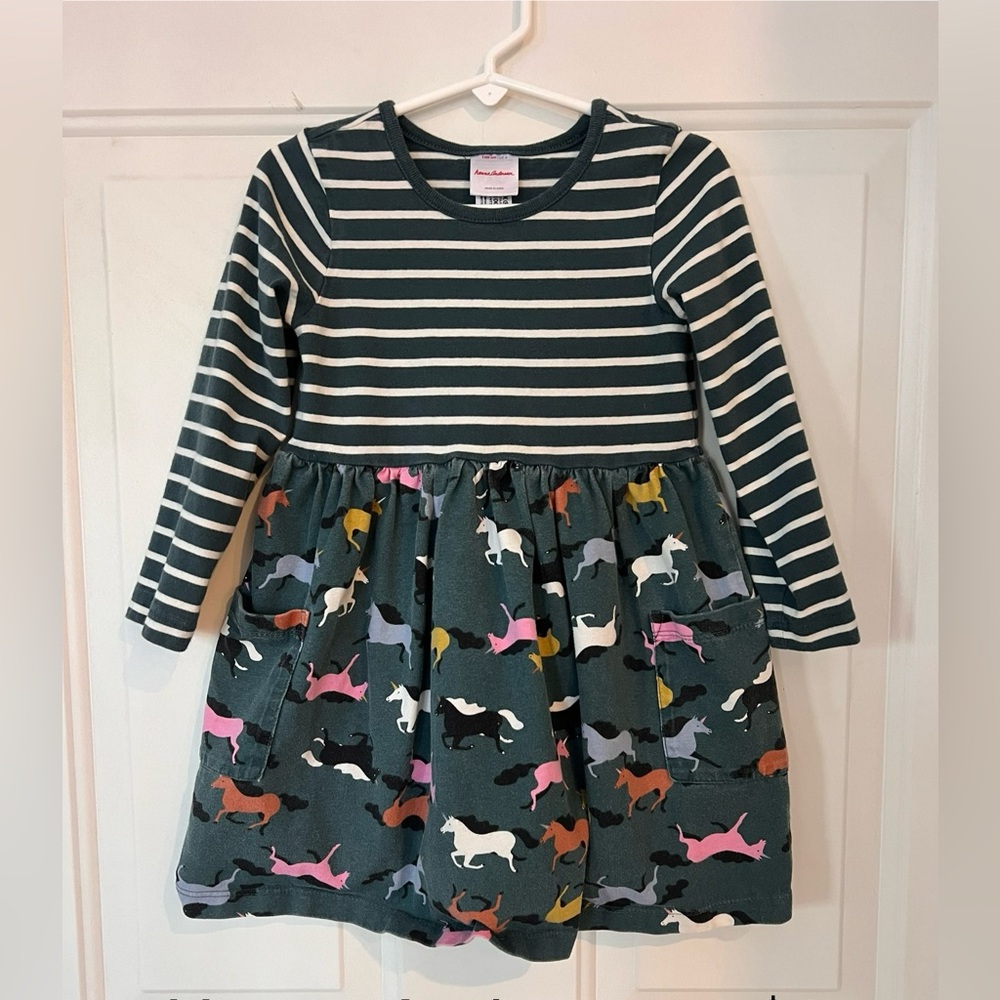 Hanna Andersson Green Striped and Horse Print Dress